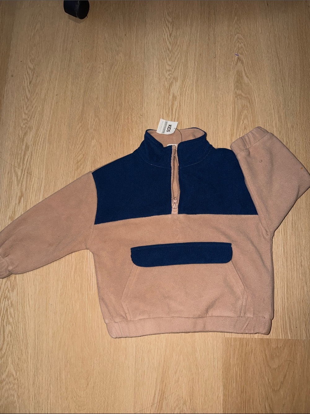 Cotton On Kids Fleece Pullover Jacket in Navy & Tan